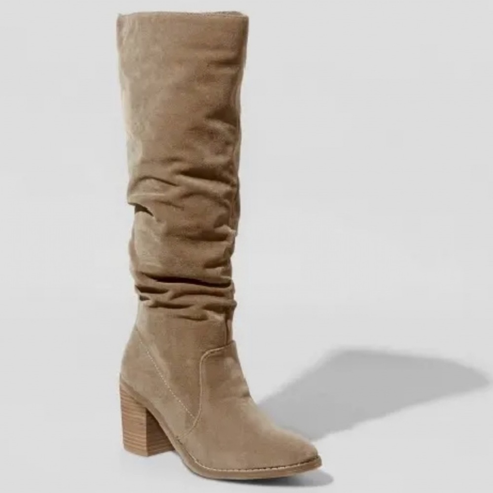 Universal Thread Womens Lainee Riding Boots Taupe Suede Knee High Pull On
